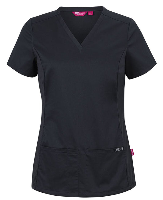 JB's LADIES PREMIUM STRETCH PANEL SCRUB TOP NAVY