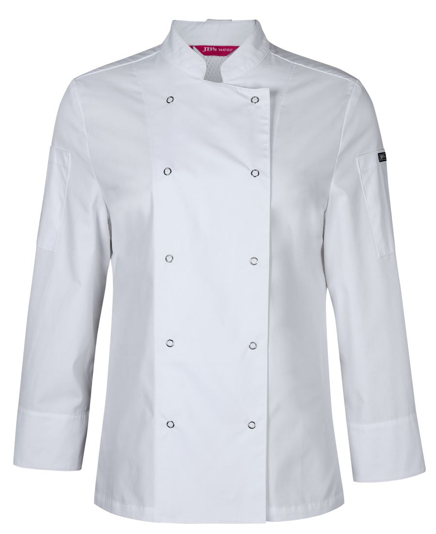 JB's LADIES L/S SNAP BUTTON CHEFS JACKET WHITE
