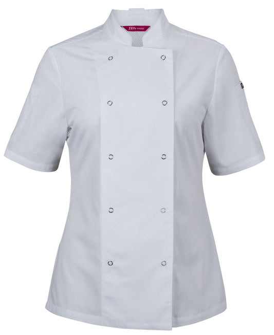 JB's LADIES S/S SNAP BUTTON CHEFS JACKET WHITE