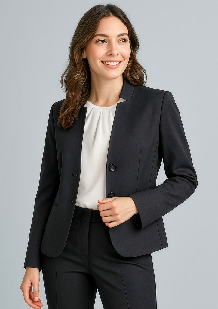 Womens Cool Stretch Short Jacket with Reverse Lapel - Black