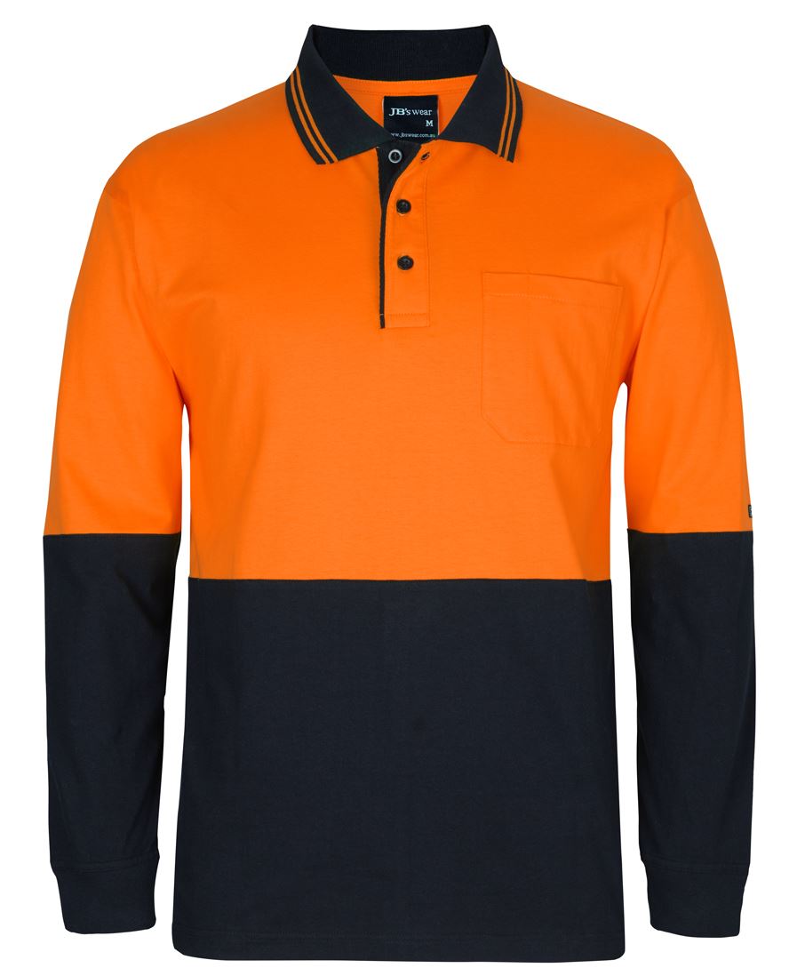 JB's HV L/S COTTON POLO ORANGE/NAVY