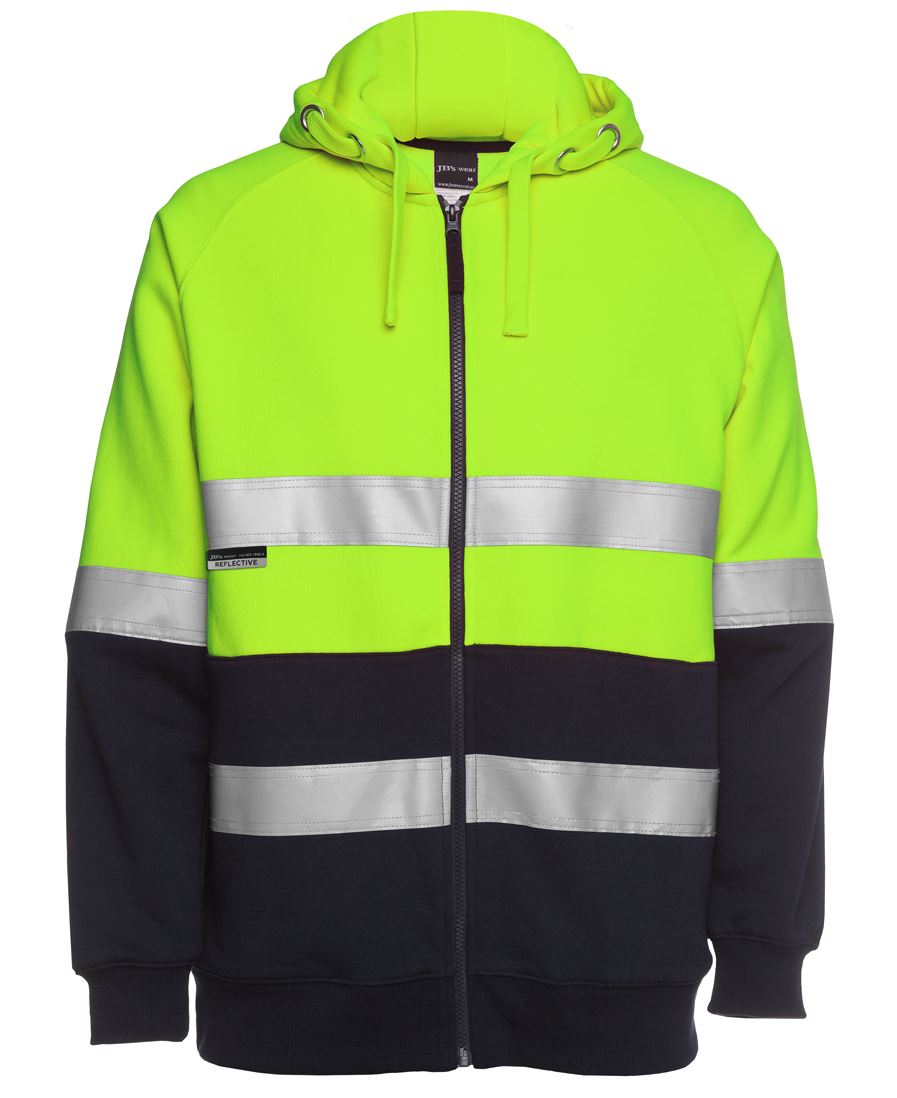 JB's HV (D+N) FULL ZIP FLEECY HOODIE LIME/NAVY