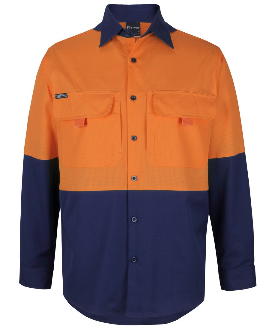 JB's HV L/S RIPSTOP FISHING SHIRT YELLOW/NAVY