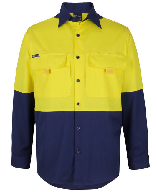 JB's HV L/S RIPSTOP FISHING SHIRT YELLOW/NAVY