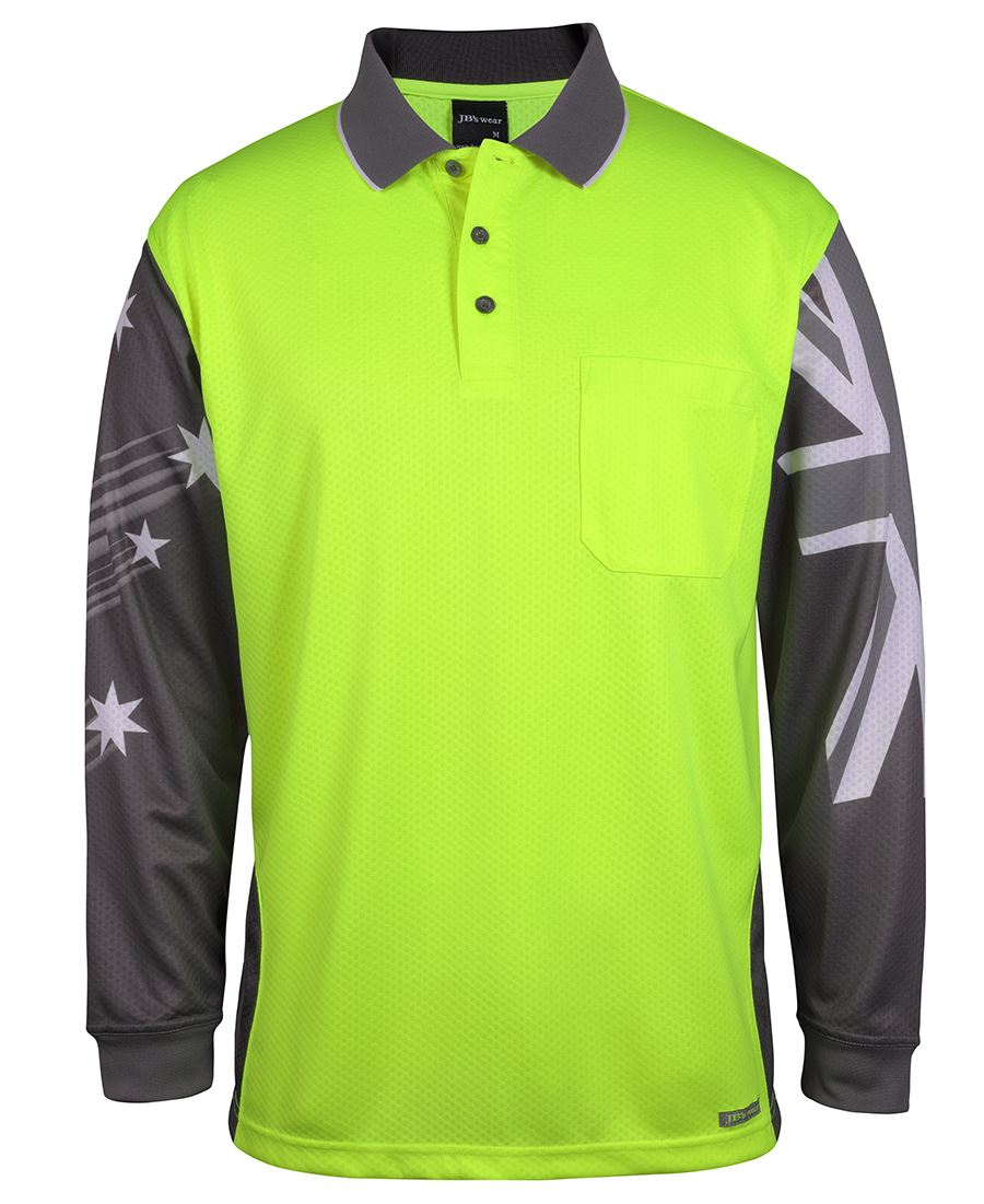 JB's HV L/S SOUTHERN CROSS POLO LIME/CHARCOAL