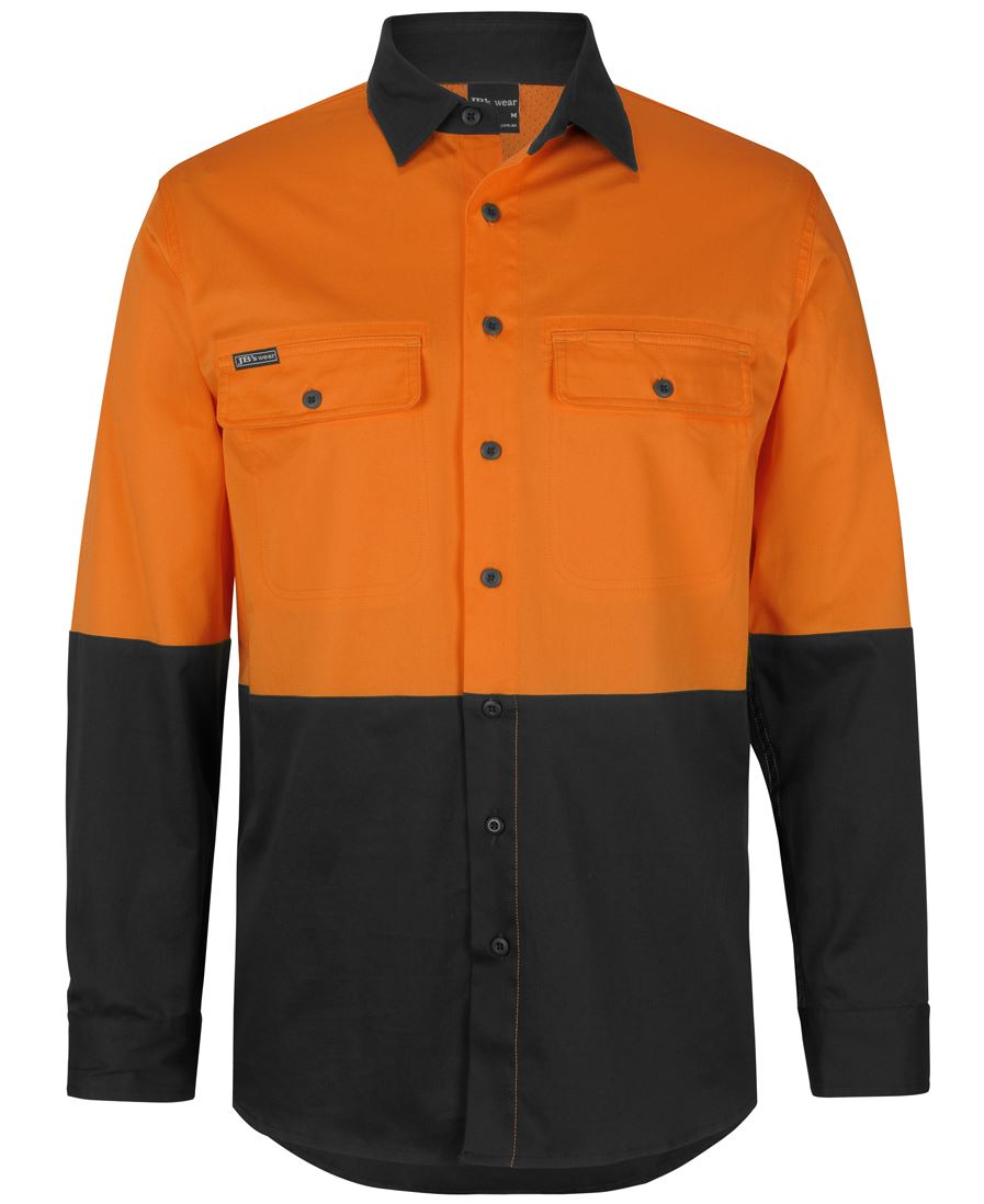JB's HV L/S STRETCH WORK SHIRT ORANGE/NAVY