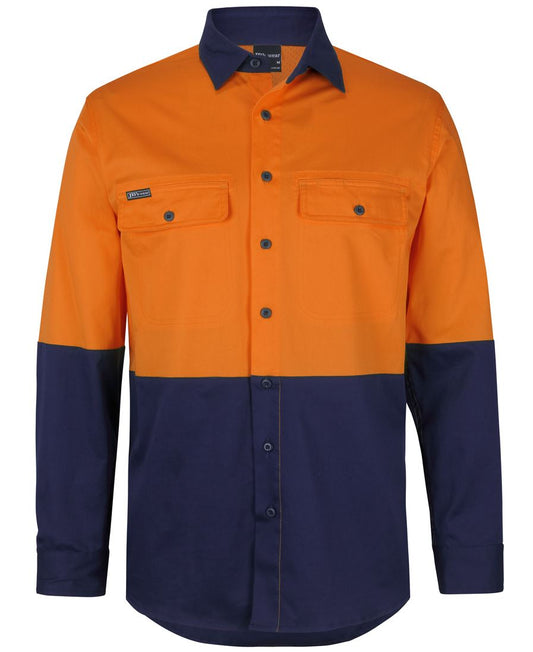 JB's HV L/S STRETCH WORK SHIRT ORANGE/NAVY