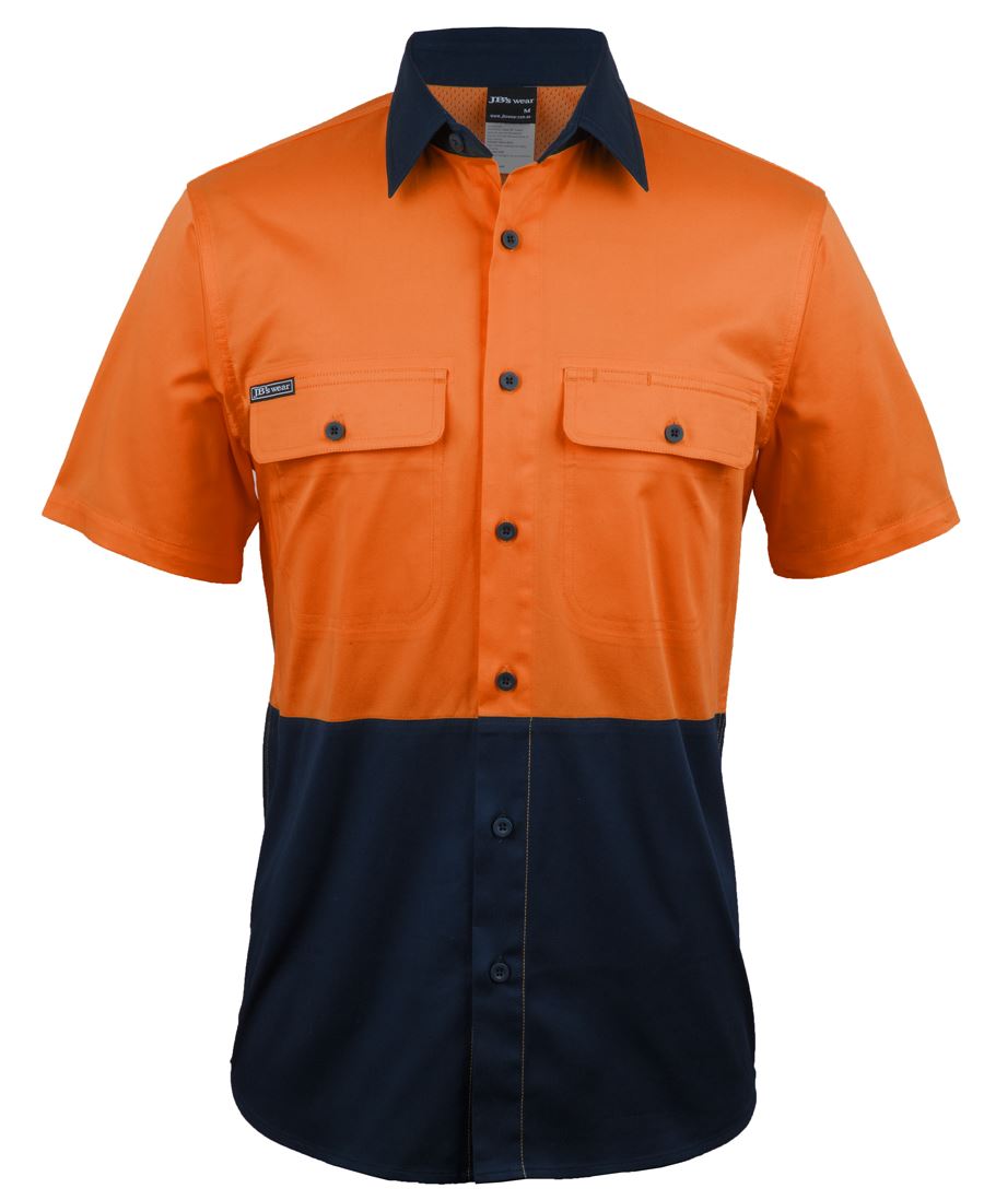JB's HV S/S STRETCH WORK SHIRT ORANGE/NAVY
