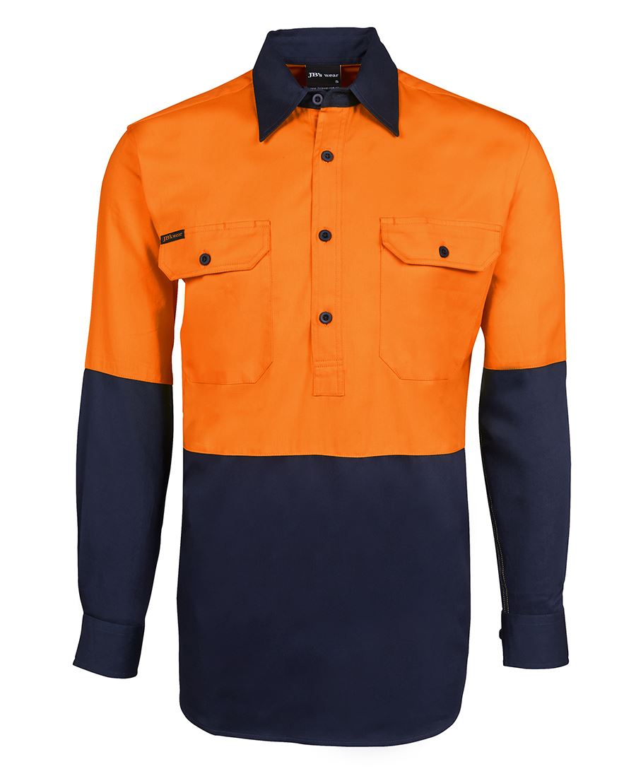 JB's HV CLOSE FRONT L/S 190G SHIRT ORANGE/NAVY