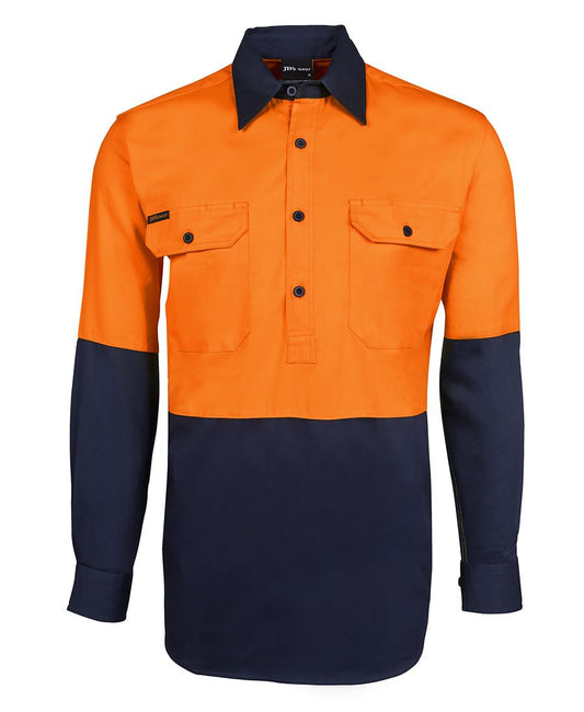 JB's HV CLOSE FRONT L/S 190G SHIRT ORANGE/NAVY