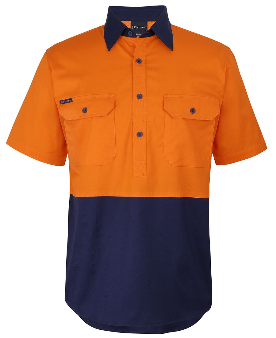 JB's HV CLOSE FRONT S/S 150G WORK SHIRT YELLOW/NAVY