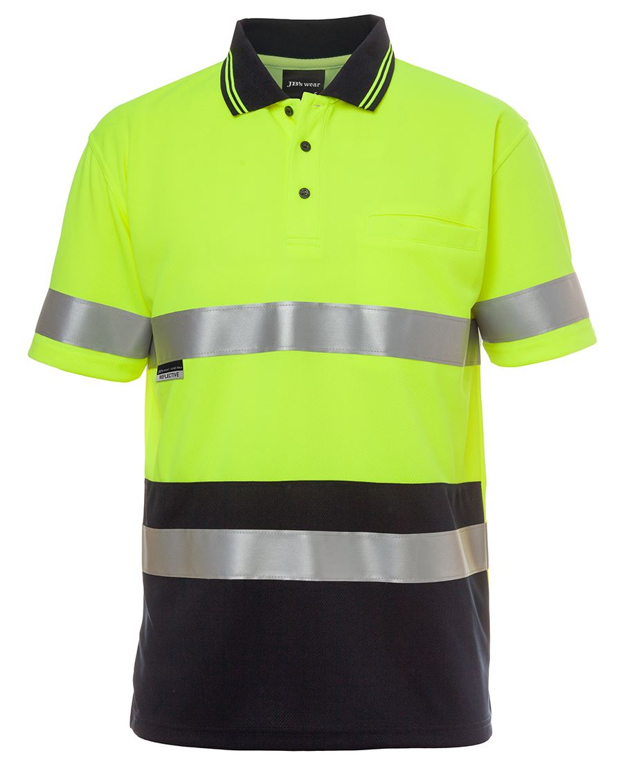 JB's HV S/S NON CUFF (D+N) TRAD POLO LIME/NAVY