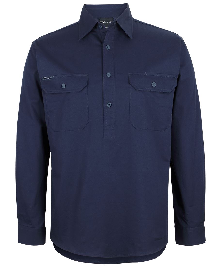 JB's CLOSE FRONT L/S 150G WORK SHIRT NAVY
