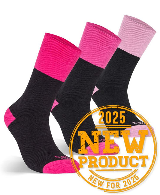 JB's LADIES WORK SOCK 3 PACK BLACK/PINK - 9