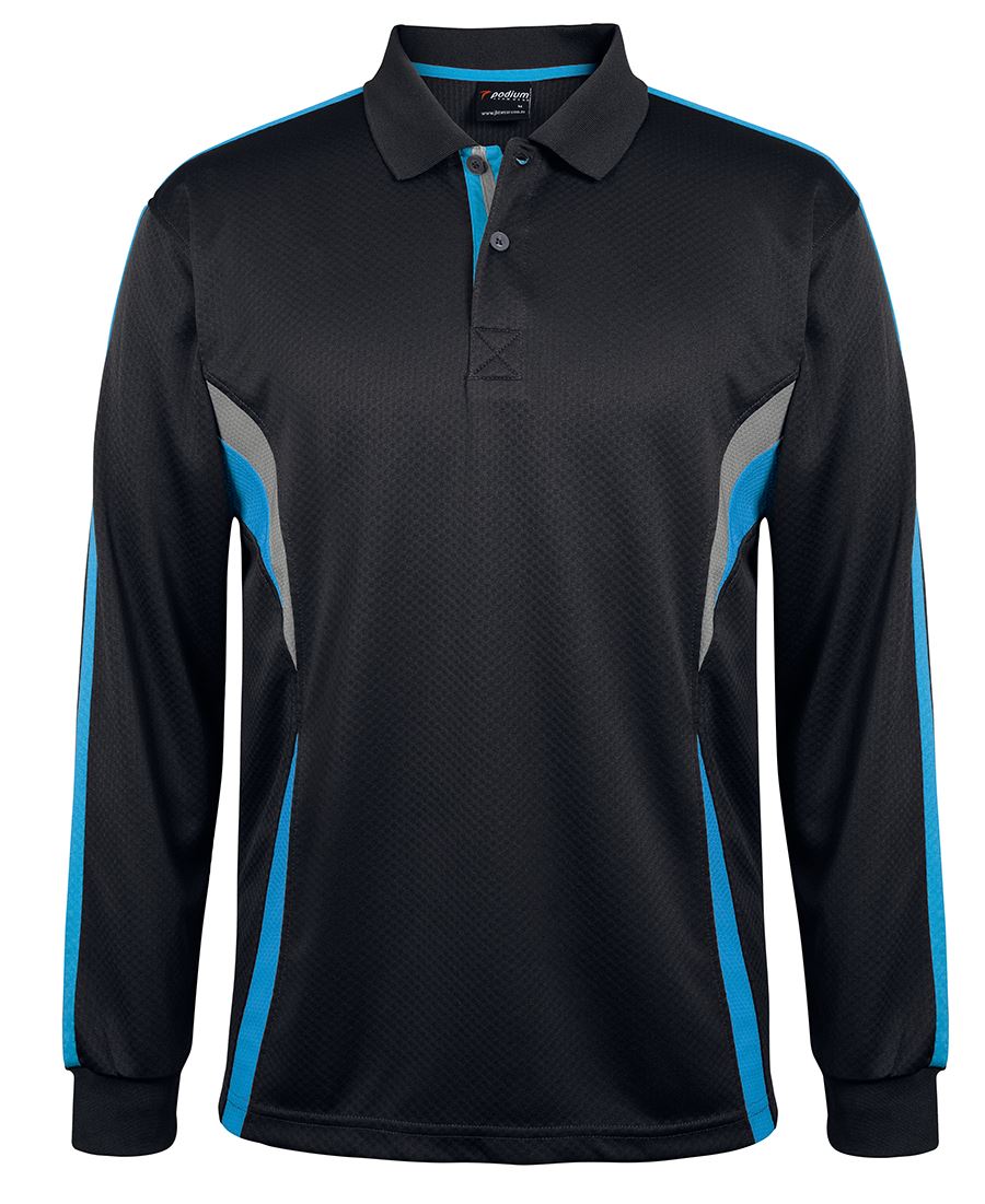 PODIUM L/S COOL POLO BLACK/AQUA/GREY