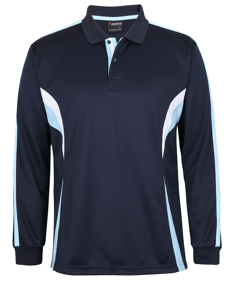 PODIUM L/S COOL POLO BLACK/AQUA/GREY