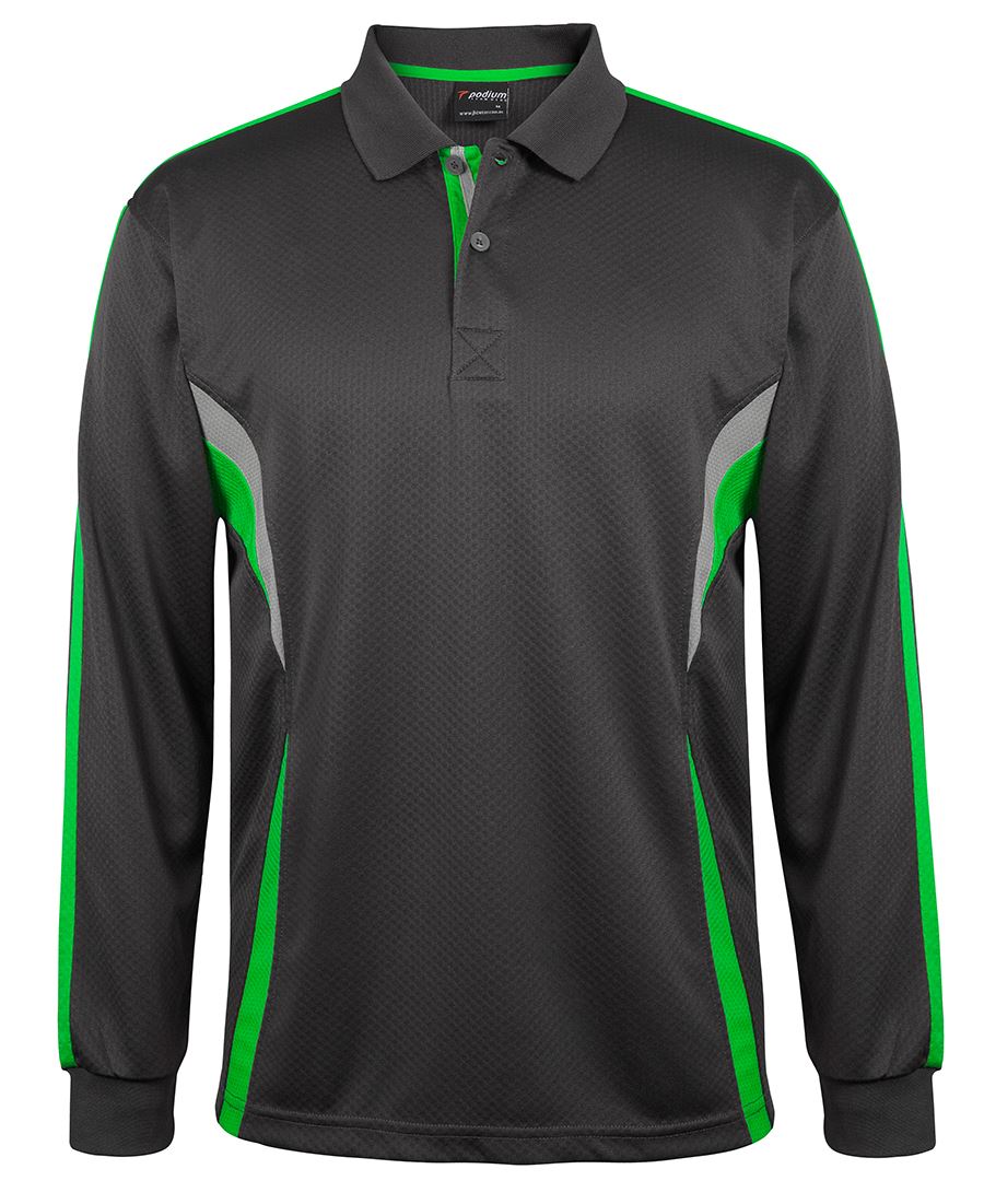 PODIUM L/S COOL POLO BLACK/AQUA/GREY
