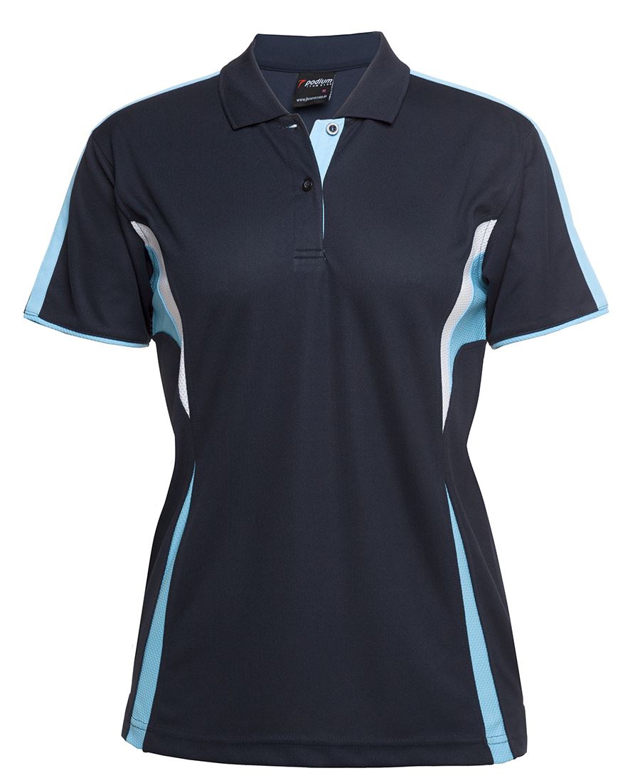 PODIUM LADIES COOL POLO BLACK/AQUA/GREY