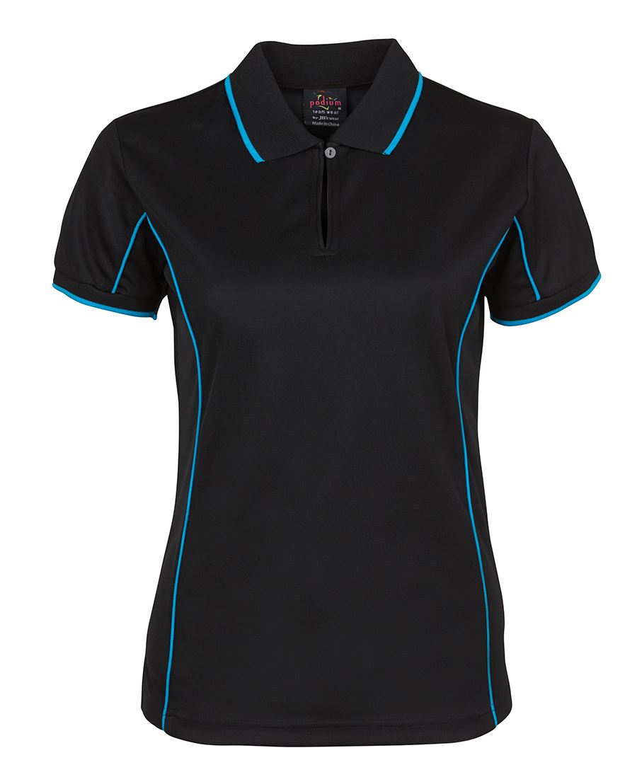 PODIUM LADIES PIPING POLO BLACK/RED