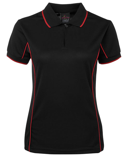PODIUM LADIES PIPING POLO BLACK/RED