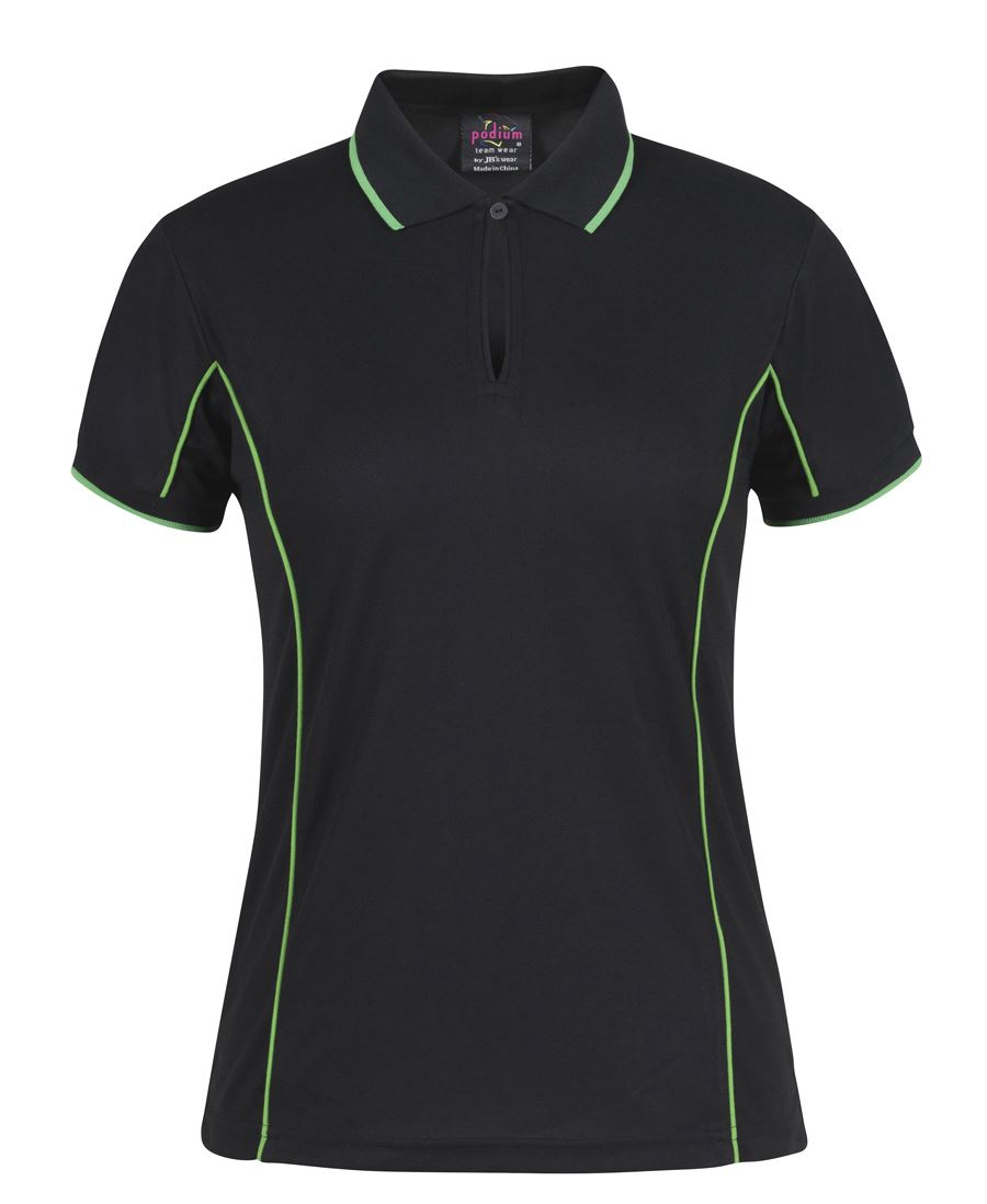 PODIUM LADIES PIPING POLO BLACK/RED