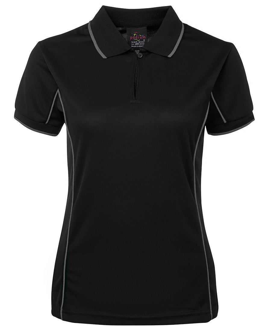 PODIUM LADIES PIPING POLO BLACK/RED