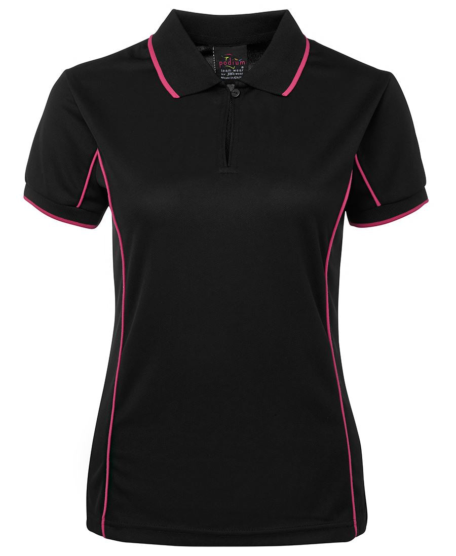 PODIUM LADIES PIPING POLO BLACK/RED