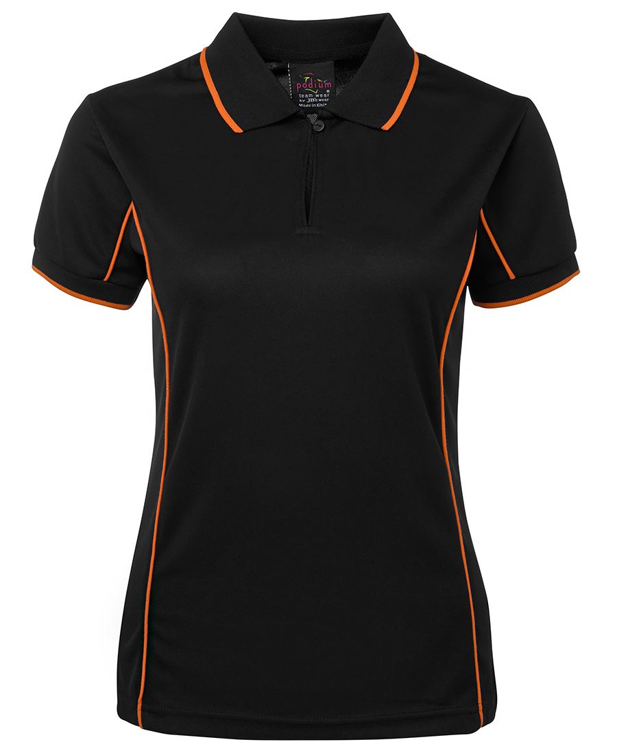 PODIUM LADIES PIPING POLO BLACK/RED