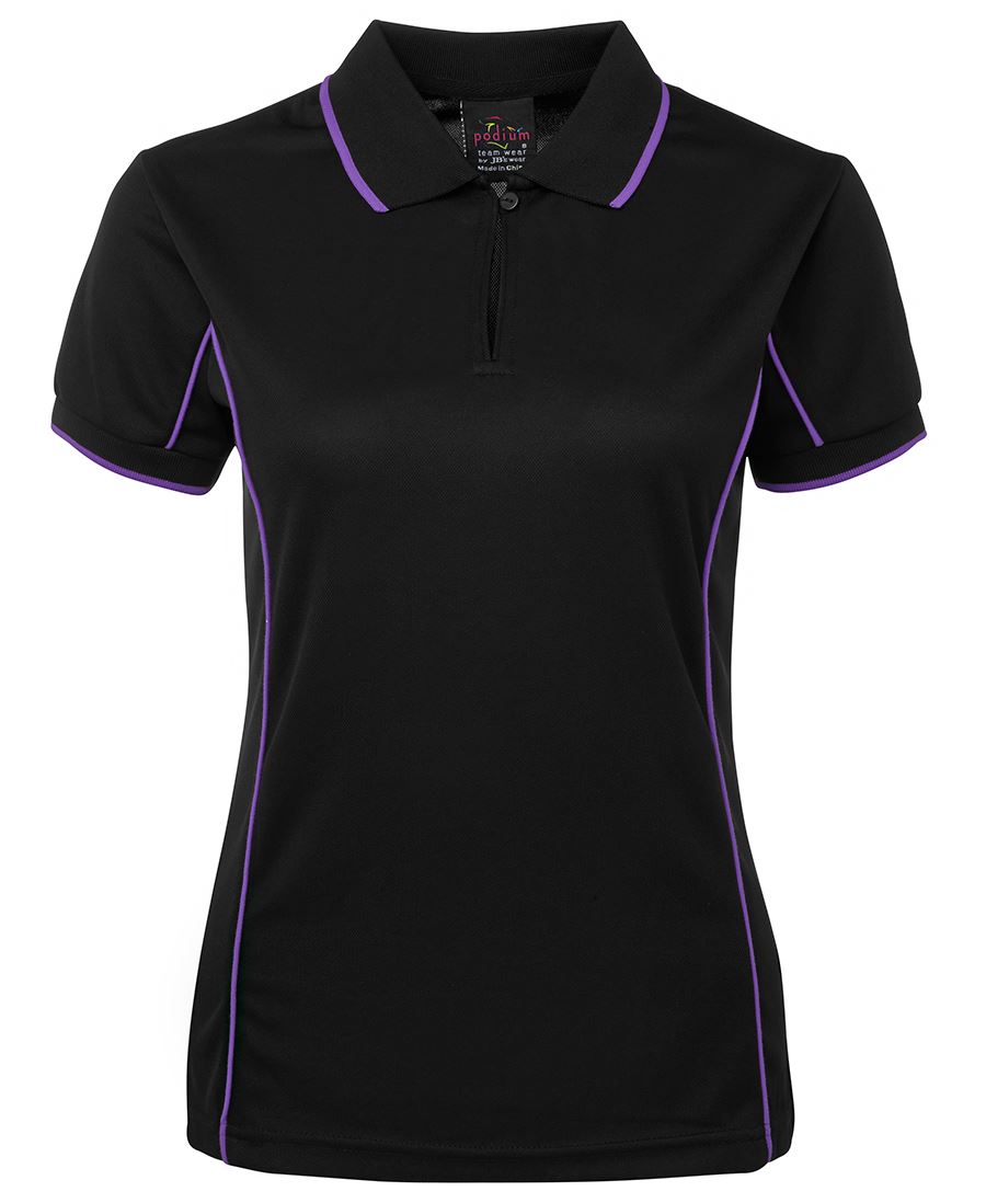 PODIUM LADIES PIPING POLO BLACK/RED