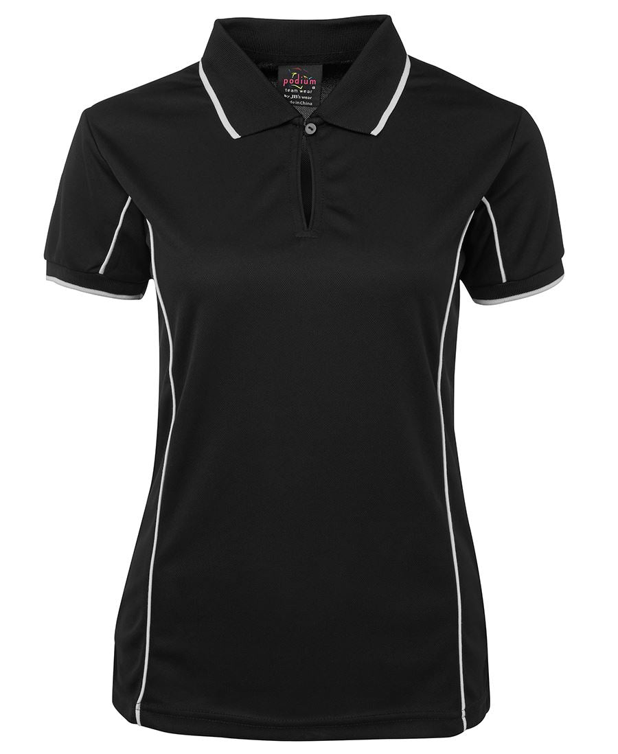 PODIUM LADIES PIPING POLO BLACK/RED