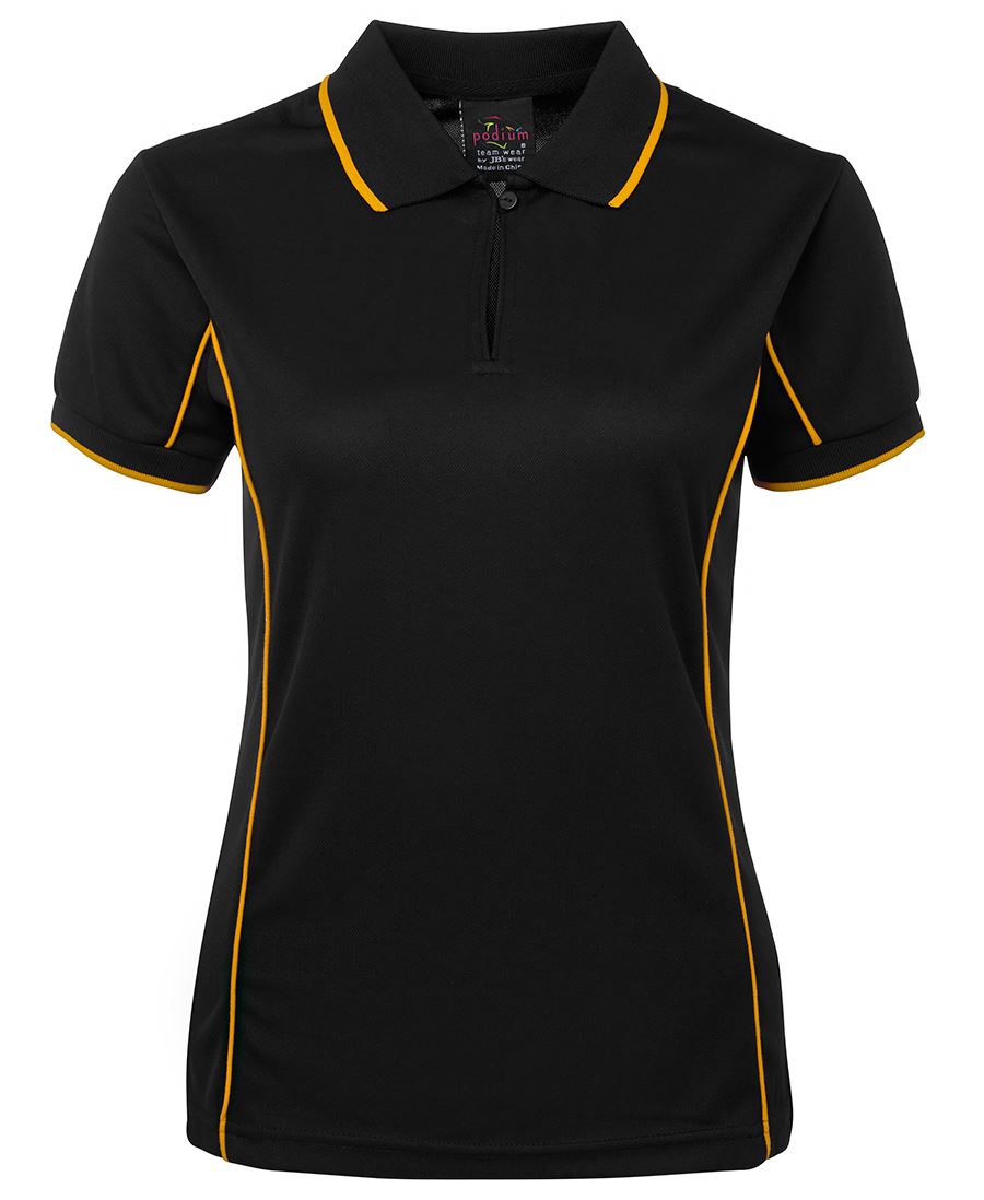 PODIUM LADIES PIPING POLO BLACK/RED