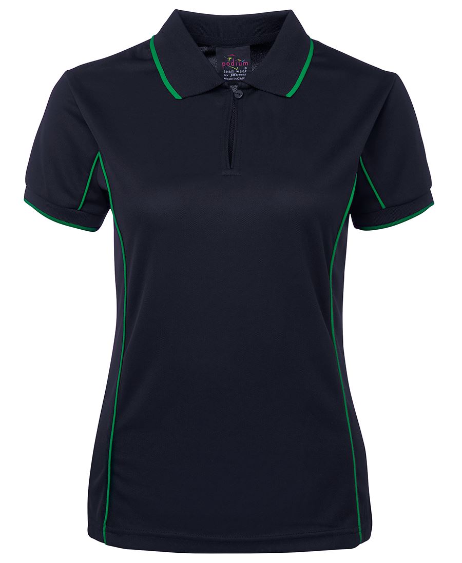 PODIUM LADIES PIPING POLO BLACK/RED