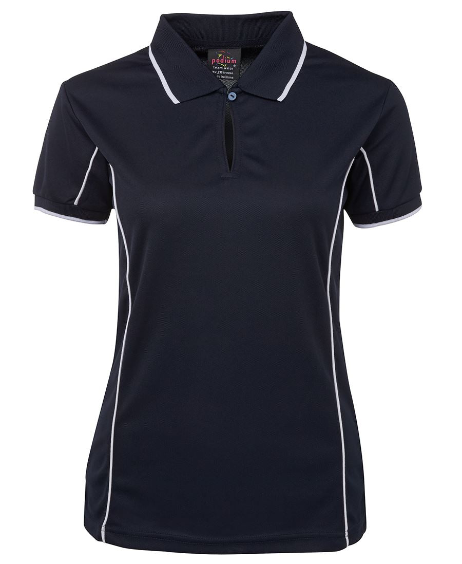 PODIUM LADIES PIPING POLO BLACK/RED