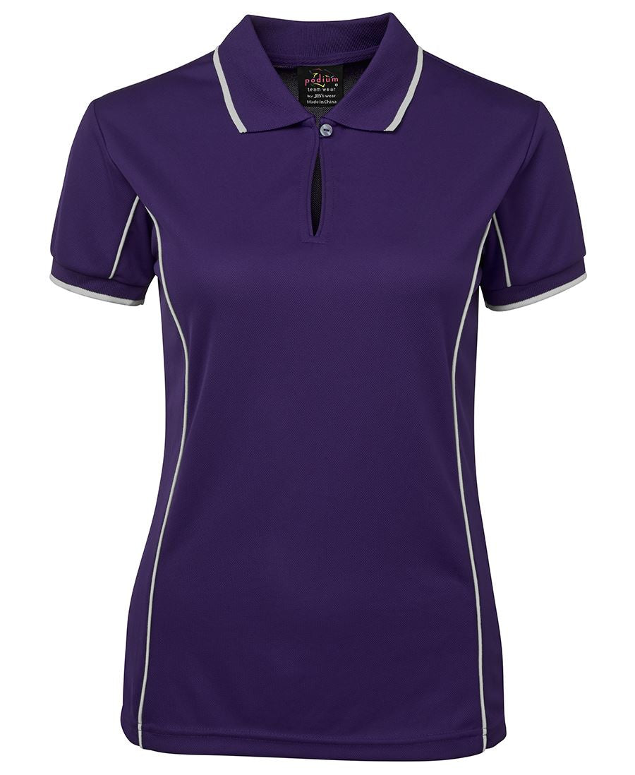 PODIUM LADIES PIPING POLO BLACK/RED