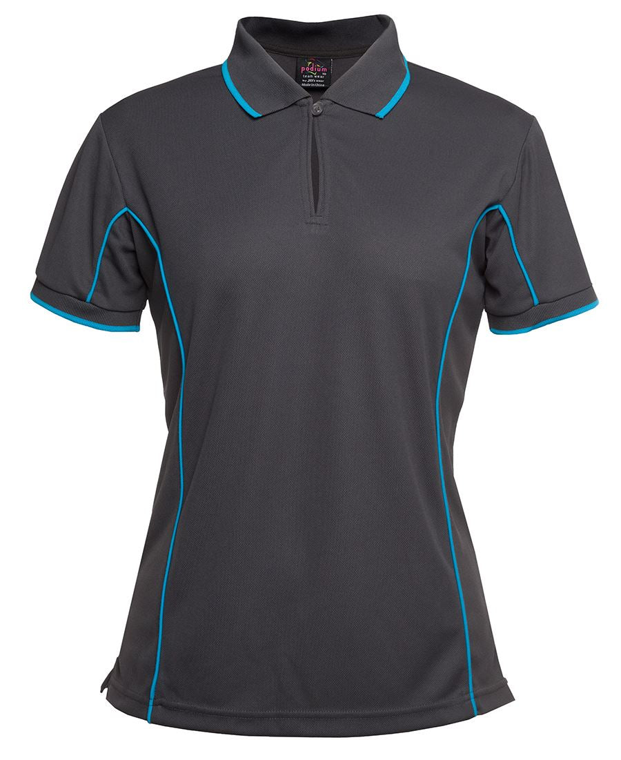 PODIUM LADIES PIPING POLO BLACK/RED