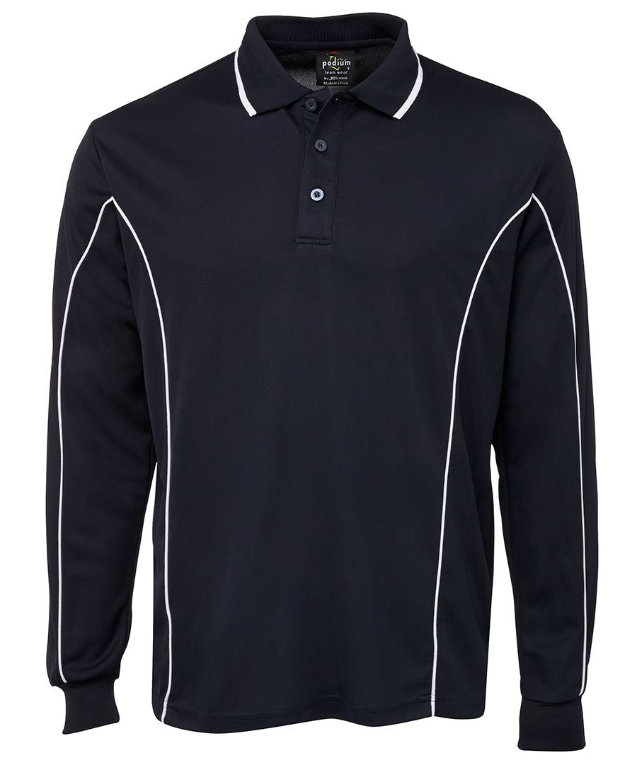 PODIUM L/S PIPING POLO BLACK/RED