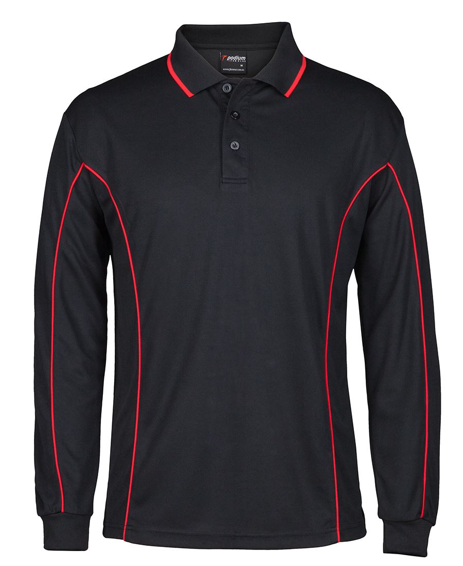 PODIUM L/S PIPING POLO BLACK/RED