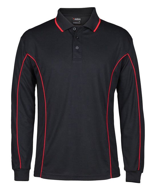 PODIUM L/S PIPING POLO BLACK/RED