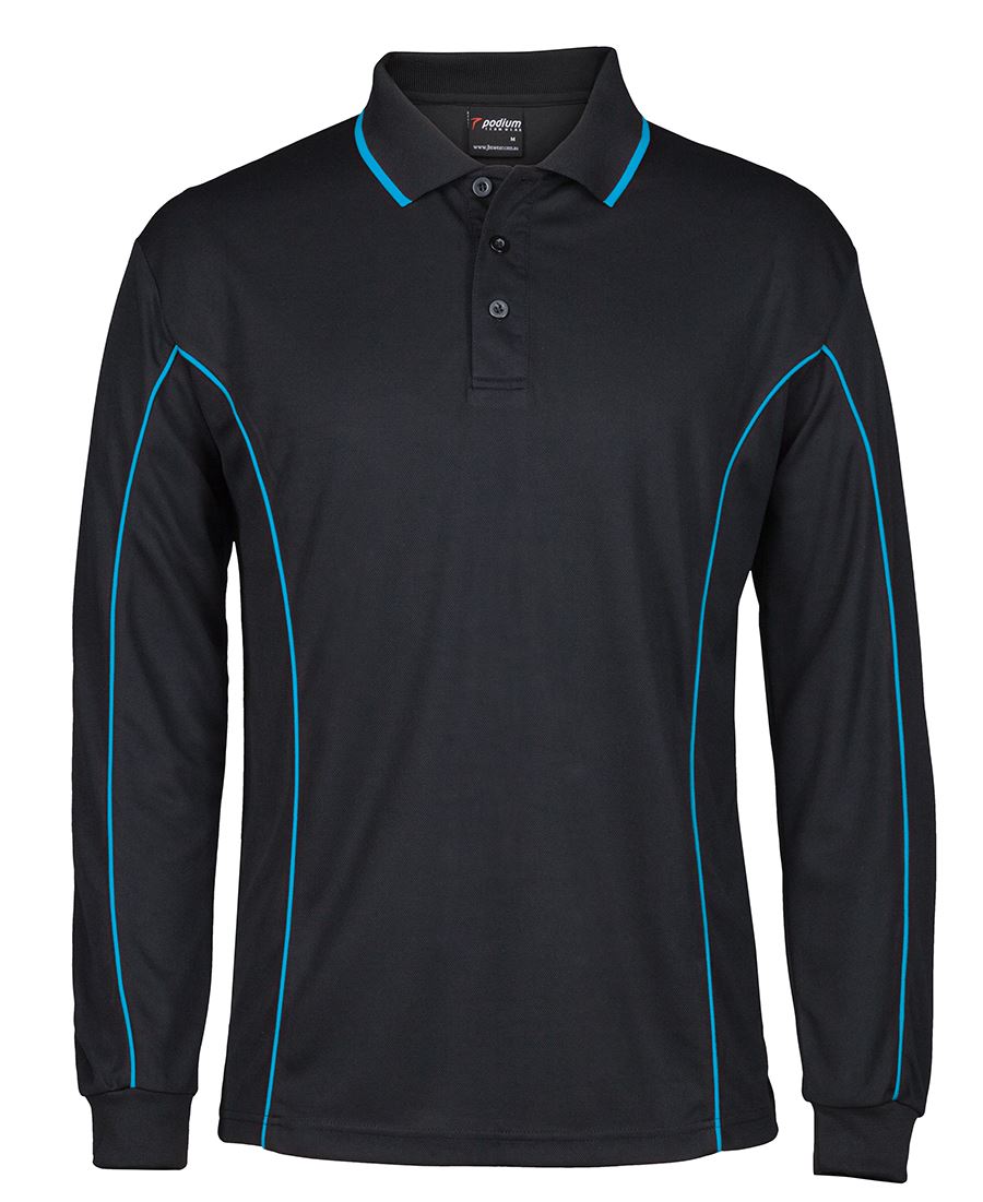 PODIUM L/S PIPING POLO BLACK/RED