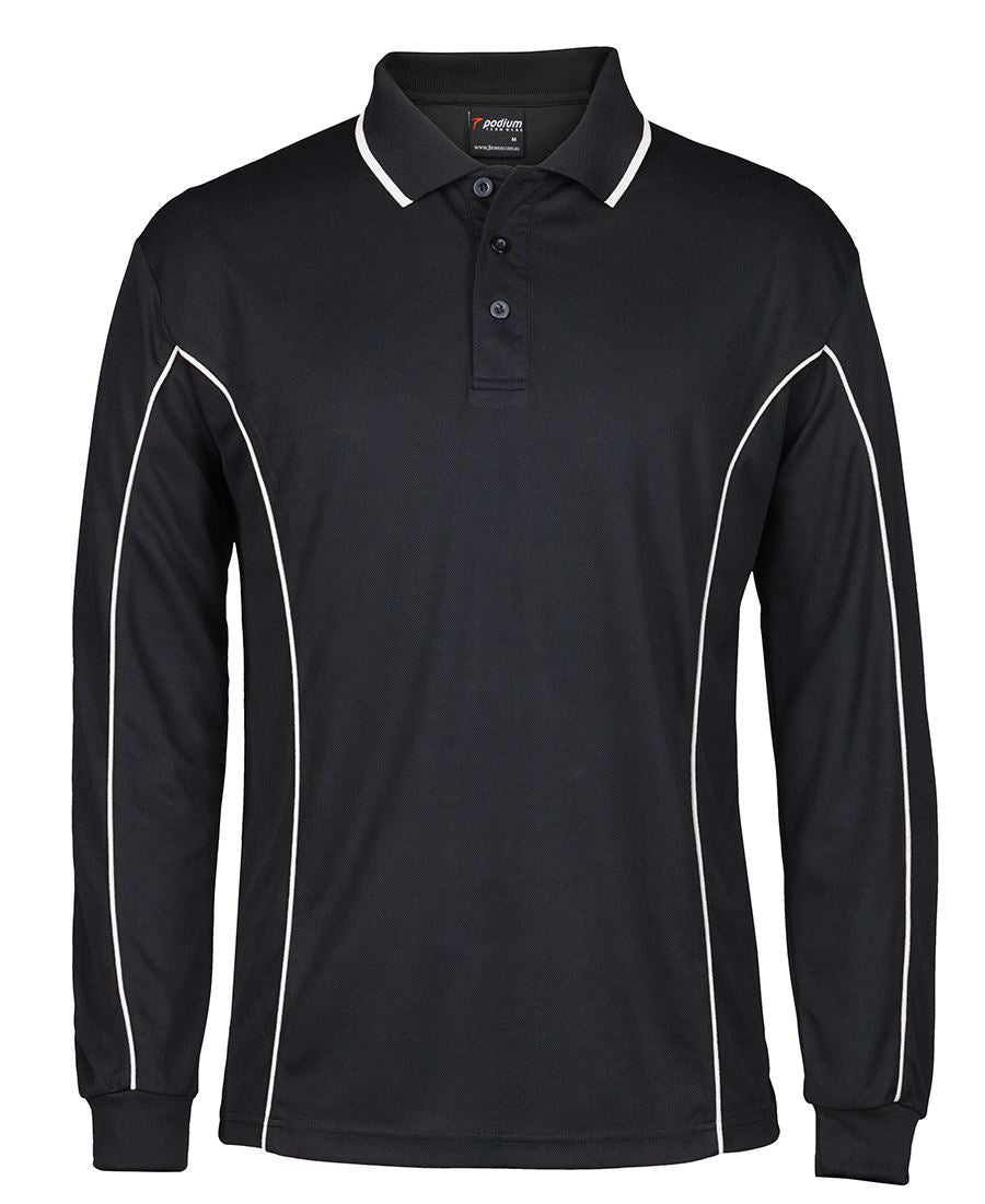 PODIUM L/S PIPING POLO BLACK/RED
