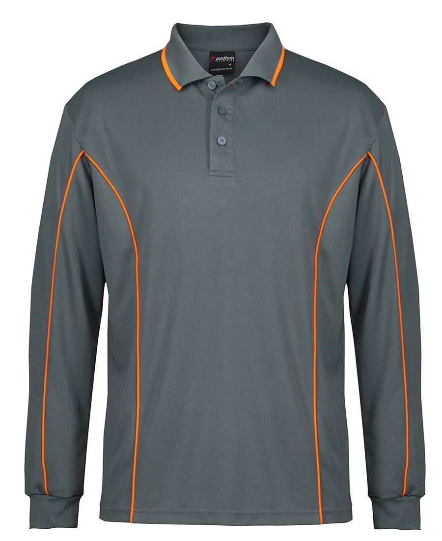 PODIUM L/S PIPING POLO BLACK/RED