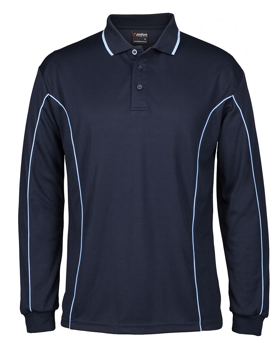 PODIUM L/S PIPING POLO BLACK/RED
