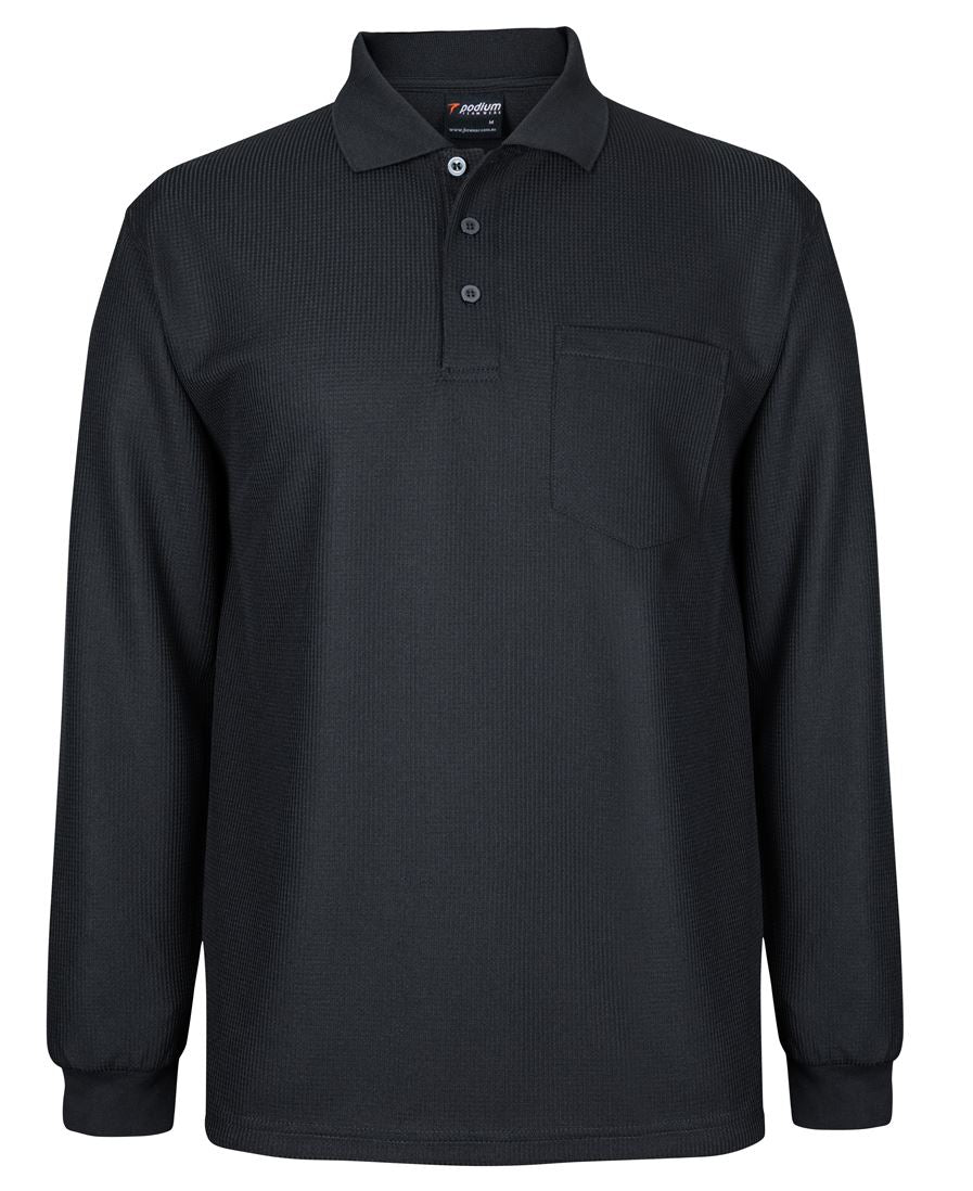 PODIUM L/S WAFFLE POCKET POLO NAVY