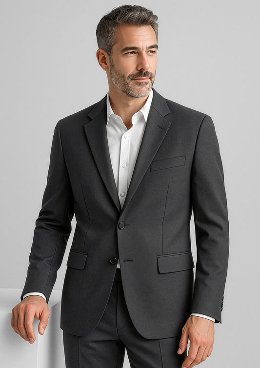 Mens Comfort Wool Stretch 2 Button Classic Jacket - Charcoal
