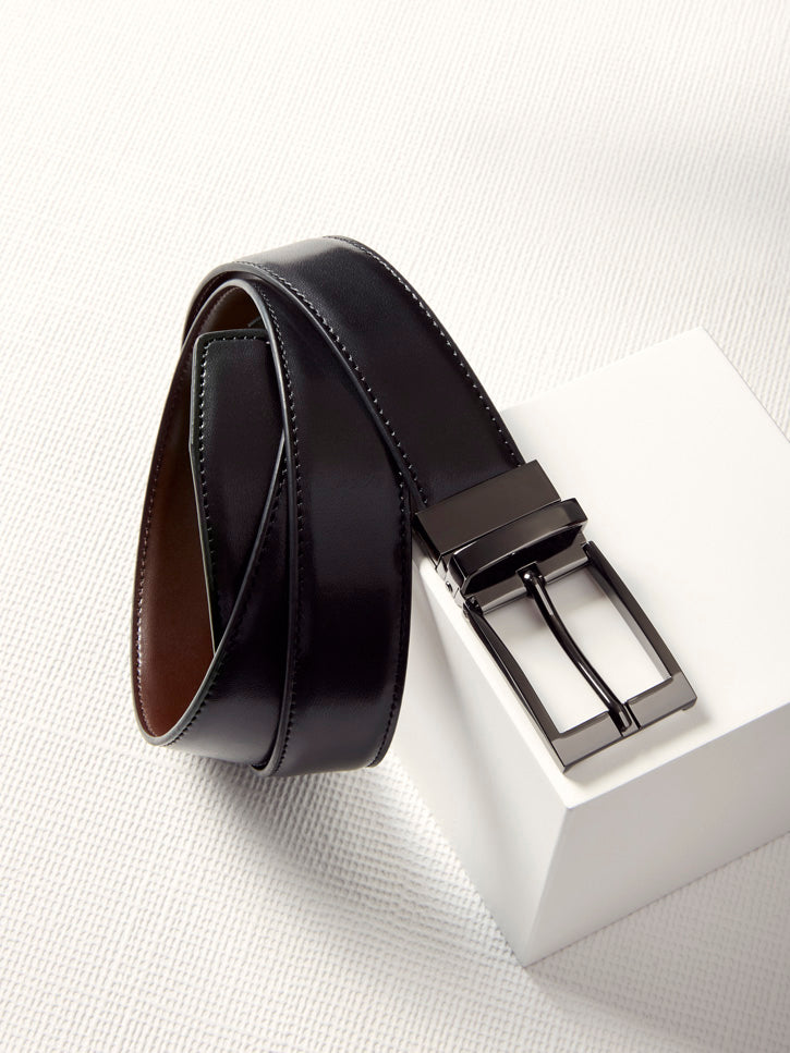Mens Leather Reversible Belt - Black/Brown