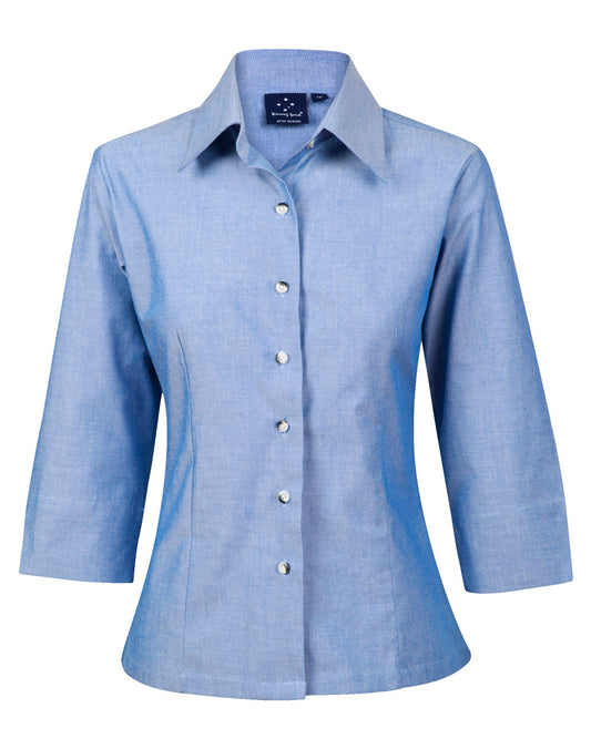 Ladies' wrinkle free chambray shirt 3/4 sleeve - Chambray