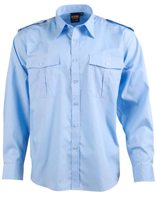Unisex epaulette shirt,long sleeve. - Blue