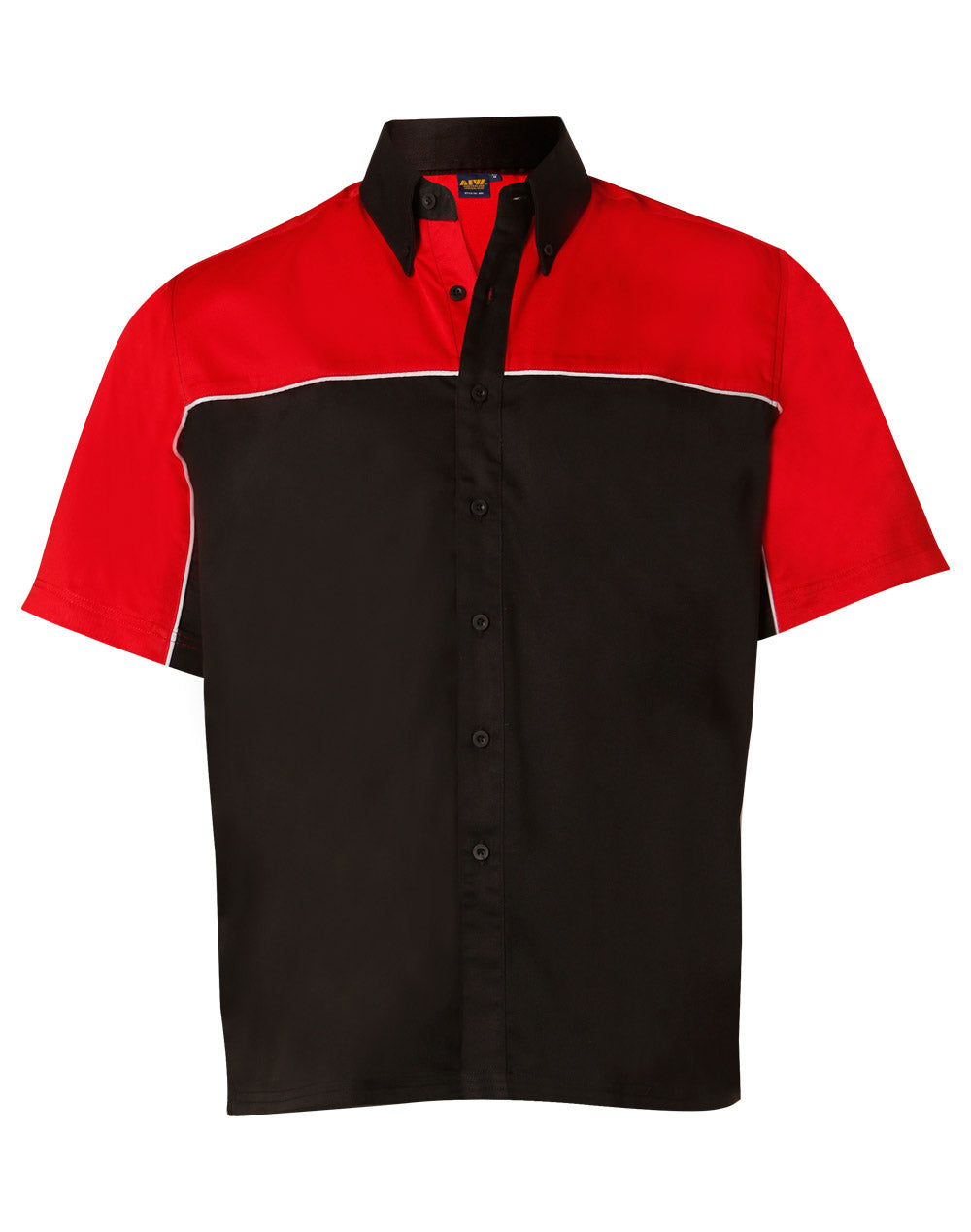 Men's tri-color poly/cotton twill shirt white piping - Red.Black.Whitepiping