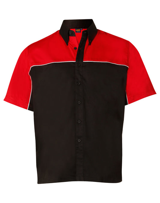 Men's tri-color poly/cotton twill shirt white piping - Red.Black.Whitepiping