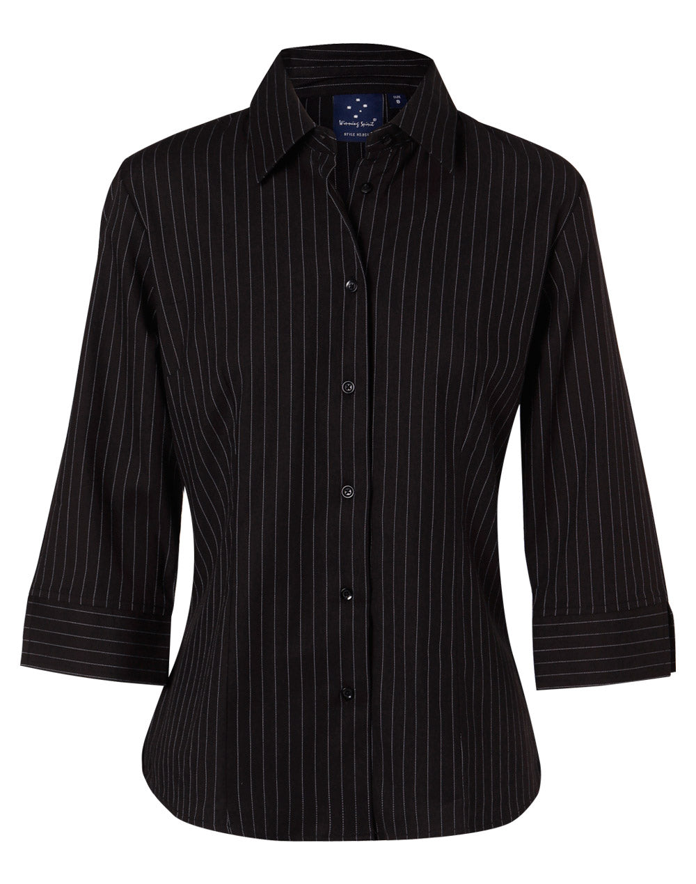 Ladies' 3/4 Sleeve Stretch Stripe Shirt - Black.White